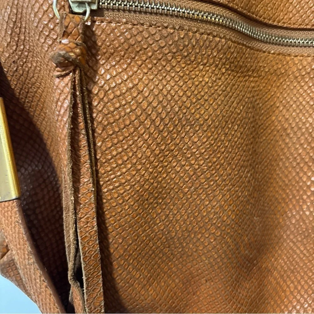 FOLEY + CORINNA City Tote Handbag Croc Embossed Leather Mid Shoulder Bag Brown